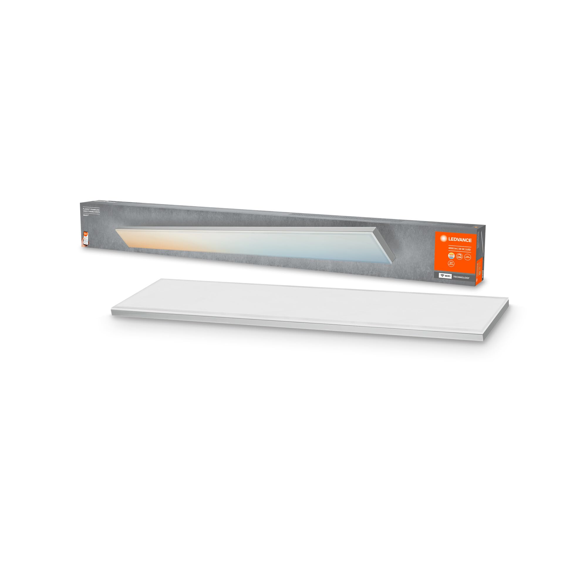 LEDVANCE Smart LEDCeiling Luminaire, Indoor Panel with WiFi Technology, Tunable White (3000K-6500K), 1200 mm X 100 mm, Compatible with Google and Alexa Voice Control, SMART+ WiFi ORBIS Frameless