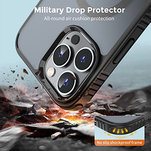 Image of UNBREAKcable Magnetic Case for iPhone 13 Pro Max, iPhone 13 Pro Max Case with MagSafe[Military Grade Shockproof] Translucent Matte Back& Soft Silicone Airbag Bumper for Apple 6.7 inch- Black