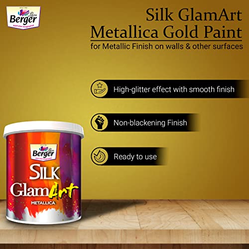 Image of Berger Silk GlamArt Metallica Gold Paint for Metallic Finish on walls & other surfaces | High Glossy Metallic| 1 Litre