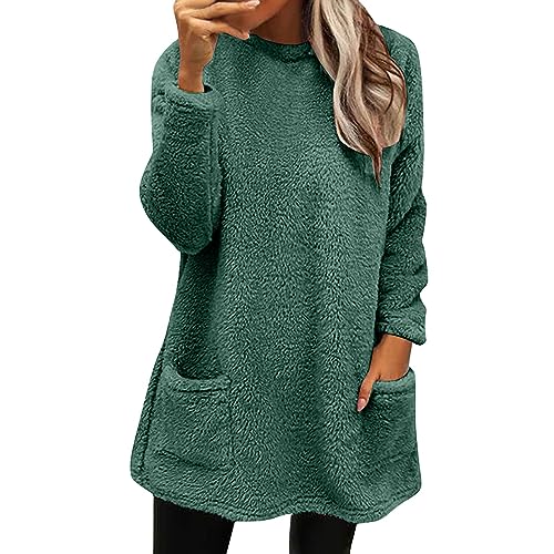 Genérico Bata Polar Mujer Con Cremallera - Abrigo de Invierno Chaqueta de Lana Suelta de Manga Larga Con Bolsillos - Sudadera Básica Sin Capucha (AG, S)