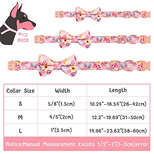 Auauy Dog Collar And Leash Sets, Flower Girl Floral Pattern Engraved Pet Collars With Adjustable Strong Gold Buckle Collars With Beautiful Bowtie And Little Bell For Small Medium Large Dogs (Pink S) #TOP6