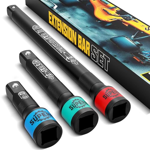 KIRXST Rallonge Cliquet 1/2', Jeu de 3 Rallonges à Douilles, Extension Cliquet 75 mm, 125 mm, 250...