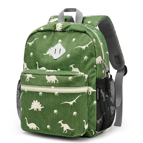 STEAMEDBUN Corduroy Toddler Backpack for Boys Girls 2-4, Kids Preschool Backpack for Kindergarten - Dinosaur