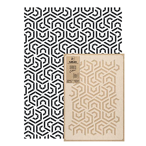 NAKLEO Wiederverwendbare Kunststoff-Schablone - 59x95cm - Hexagon Wirbel Geometrisch - Große Wiederholend Nahtlose Allover Wand Tapete Muster Malen DIY Bastel Vorlagen Cover