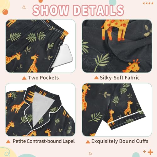 senya Cute Giraffe Leaves 1 Satin Summer Pajama Sets Silk Short Sleeve Button Down Sleepwear3
