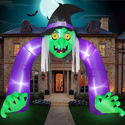 10 FT Halloween Inflatable Decorations Outdoor,Blow up Witch Archway Decor for Holiday Yard Garden,Lawn,Home Family Arch Decorations
