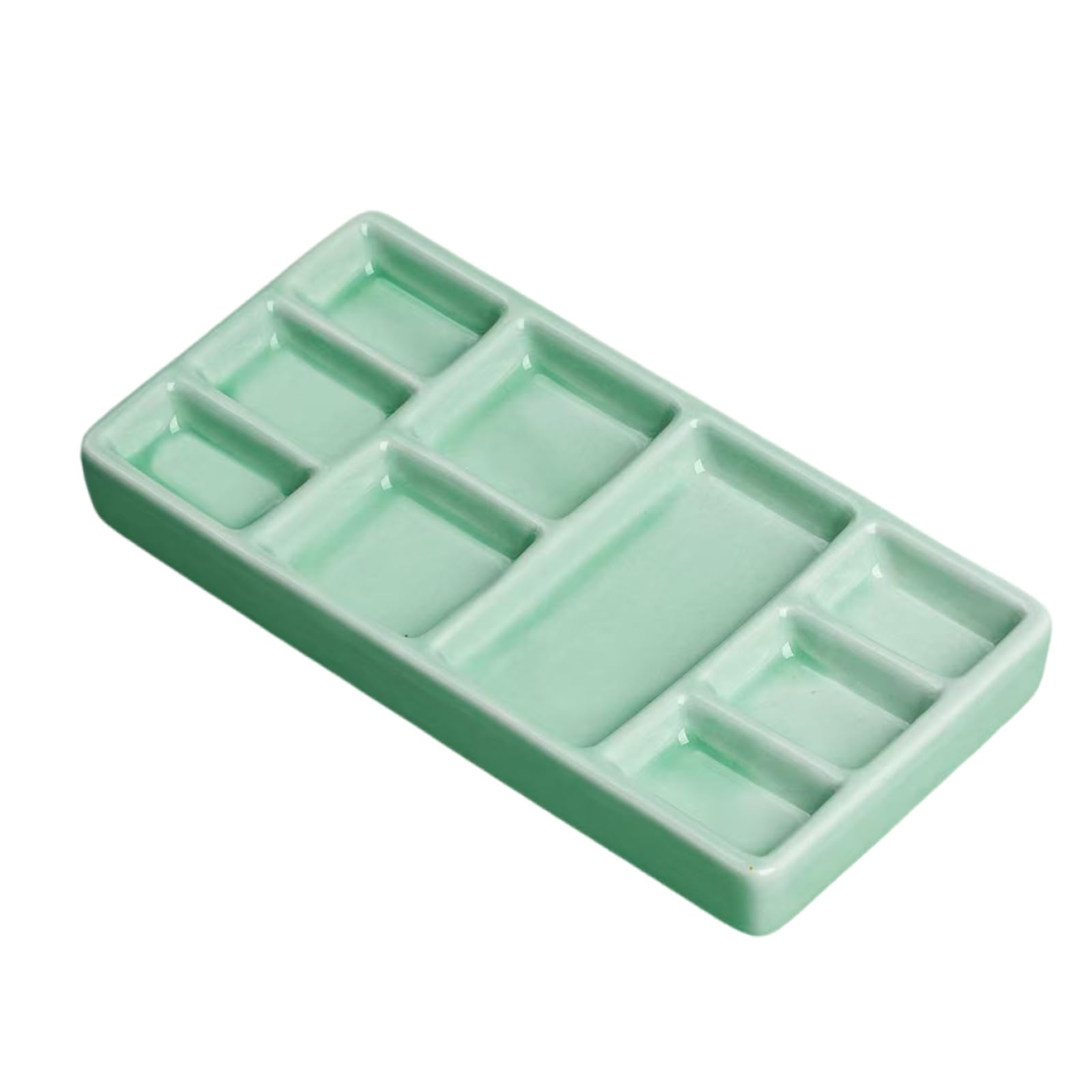 Rafgaldex Longquan Green Ceramic Paint Tray 9 Wells Paint Palette Portable Mixing Palette Watercolor For Acrylics Oil Tray