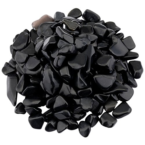 Shanxing 1lb/460g 9-12mm Undrilled Black Obsidian Crystal Tumbled Chips Stones Bulk, Reiki Healing Black Crystals Crushed Stone Pieces Small Black Decorative Stones for Vase Fish Tank Plant Pot Decor