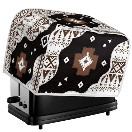 Image of Talayituse Brown Geometric Print Toaster Cover 4 Slice Wide Slot, Lightweight Bread Maker Cover Dust Protection Washable Appliance Bag, M