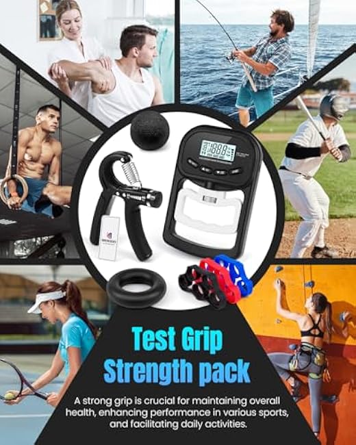 Grip Strength Trainer 7 Pack, Grip Strength Tester Trainer, Hand Grip Strengthener Adjustable Hand Gripper, Finger Stretcher Resistance Extensor Bands, Grip Strength Ring, Stress Ball