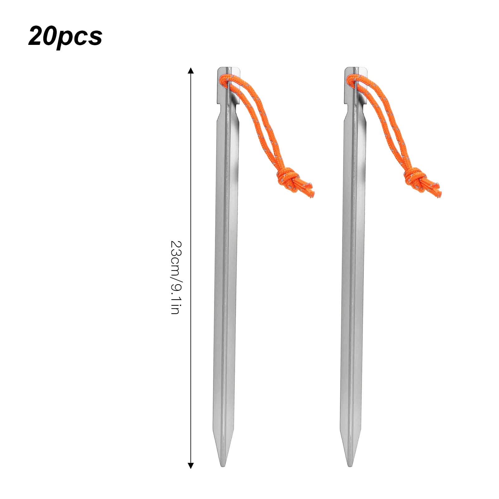 20pcs Tent Stakes, 7075 Camping Aluminum Alloy 9in Tent Pegs Heavy Duty Tent Peg with Ropes for Outdoor Camping Canopy(Silver White)