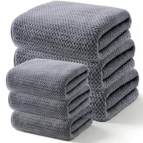 La Mejor Selección de toallas Heredera los mejores 5. 50 ULMLL 6PCS Juego de Toallas de Baño de Vellón Coral, Toalla Suave, Toalla de Baño Muy Absorbente, Adecuado para Baños, Hoteles, Piscinas, Hogar (Gris)