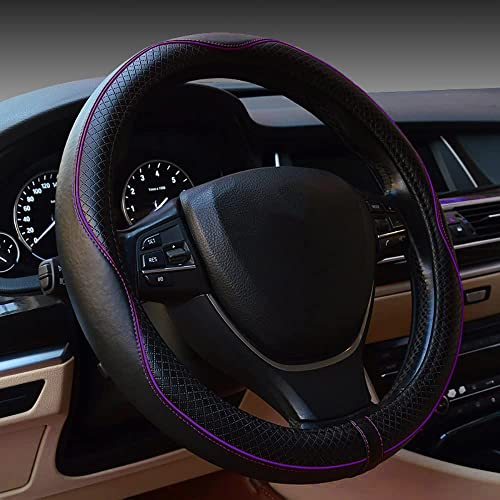 Image of Gomass Car Steering Wheel Cover, Anti-Slip, Safety, Soft, Breathable, Heavy Duty, Thick, Full Surround, Sports Style (Black with Purple line)