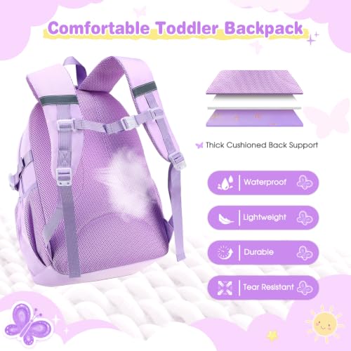 Image of DIGOBAY Backpack for Girls 6-8, 3PCS Embroidery Toddler Girls Backpack with Lunch Bag Pencil Case, 15.7 inch Kids School Bookbag for Preschool Kindergarten Elementary Daycare Backpacks, Purple Butterfly