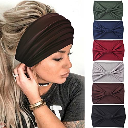 Yeshan Wide Headbands for Women Large African Bandana headband Non Slip Boho Head bands Yoga Running Sports Workout Gym Turbans Thick Head band,pack of 6
