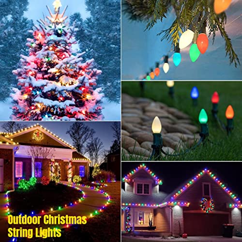Dr.betree 25Ft Christmas Decorations Lights,C7 Ceramic Vintage Multicolor String Lights With 27 Colorful Incandescent Bulbs (2 Spare) For Christmas Patio Garden Party Yard Decoration,Green Wire #TOP4