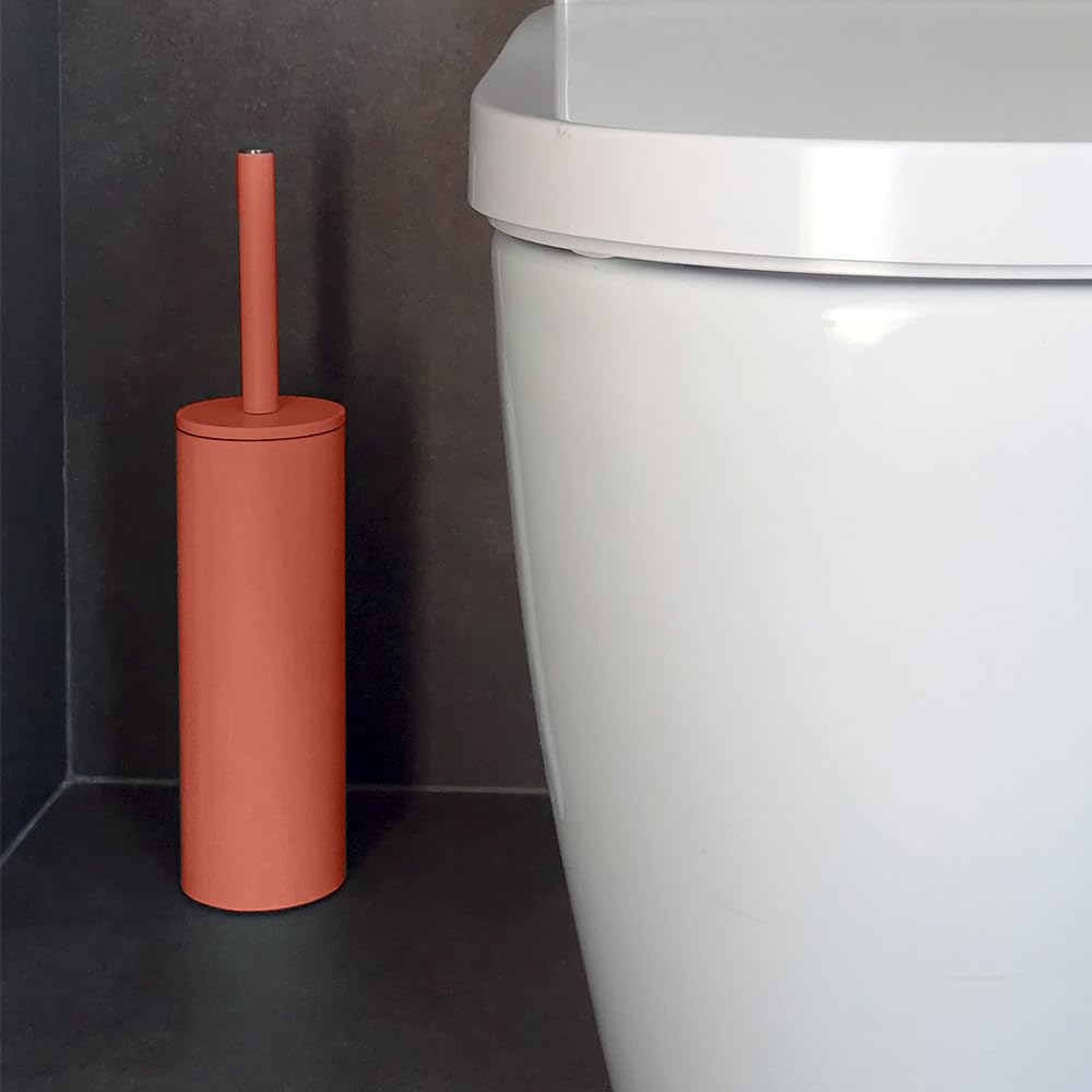 Set 2 Accessori Bagno Pattumiera 5 Litri A Pedale Con Chiusura Rallentata E Portascopino Con Ciuffo Removibile - In Acciaio Color Terracotta Opaco – Design Moderno Axin Anti-Impronta