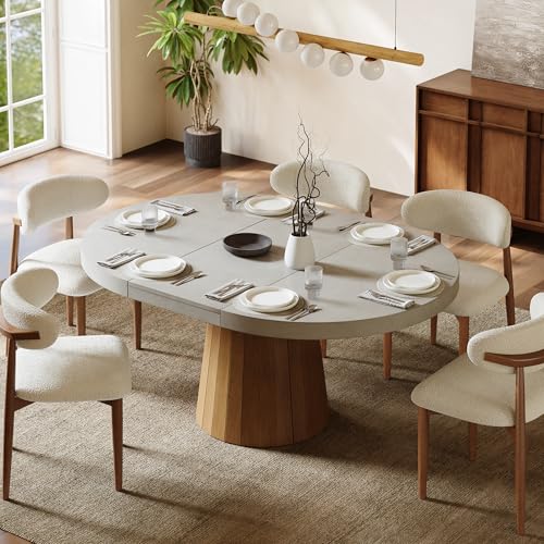 homary 39'-55' Round Extendable Dining Table Farmhouse Oval Kitchen Table Pedestal Dining Room Table for 6 Persons