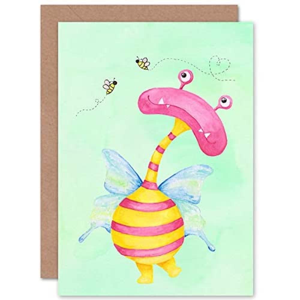 Wee Blue Coo Wee Wild Monsters Ophelia Bees Kids Sealed Greeting Card Plus Envelope Blank inside