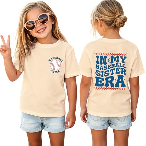 MULOIUDZ Baseball Sister Shirts for Kid Toddler Girls in My Baseball Sister Era T-Shirt Game Day Tees Short Sleeve Tops 2-8Y(Apricot 6-7Y)