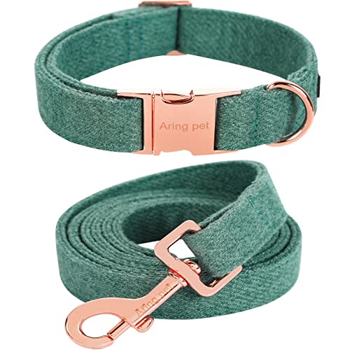 Aring Pet Dog Collar And Leash-Cotton Green Dog Collar Set, Comfortable Dog Collar And Leash Set With Metal Buckle For Small Medium Large Dogs #TOP30
