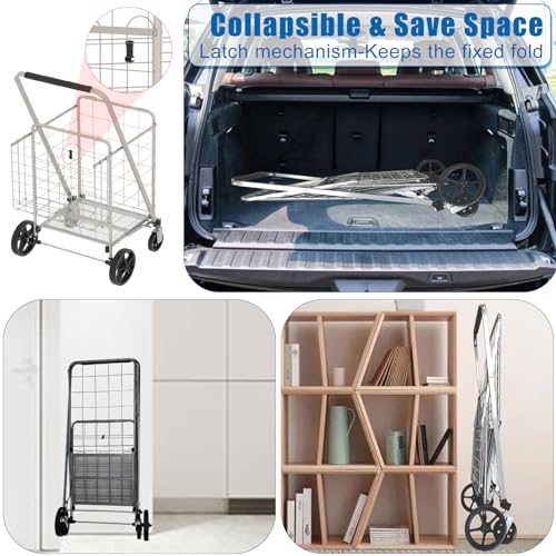 Jialijiu JUMBO SHOPPING CART Carts For Groceries, 320Lbs Jumbo Grocery Cart With Waterproof Liner & Double Basket, Foldable Shopping Cart With 360° Swivel Wheels thumb #4