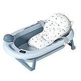 Portable Baby Bath Tub 0-24 Months Kids — Non-Slip, Collapsible Bathtub with Padded Cushion Support Seat, Drain Plug and Free Water Pouring Toy — Newborn to Toddler Bath Tub