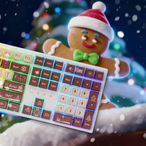 Image of Redragon K668 Xmas Wired Gasket RGB Gaming Keyboard, 108 Keys Mechanical Keyboard w /Extra 4 Hotkeys, Upgraded Hot-swappable Socket, Sound Absorbing Foam, Christmas Gingerbread Man Themed Cute Keycaps