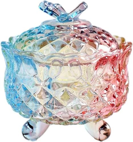LUCKTE Royal Embossed Clear Glass Apothecary Jar with Lids,Candy Jar Containers Wedding Candy Buffet Jars,Crystal Jewelry Box Glass Biscuit Jar -10oz (Fly)