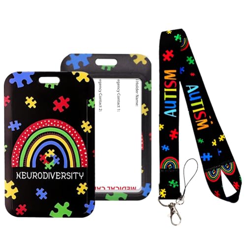Autism Awareness ID badge, Lanyard mit Kartenhalter, Psychische Gesundheitsunterstützung Geschenke, Unsichtbare Behinderungskarte, für ID-Ausweis, Schwarz und Weiß