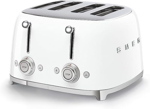Smeg 4-Slice Square White Retro Square Toaster TSF03WHEU