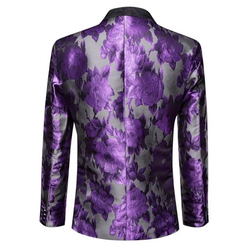 Image of Barry.Wang Mens Floral Blazer Suit Jacket Notched Lapel Casual Sport Coat | Flowers Jacquard One Button Tuxedo for Prom Wedding Party Disco Dinner Banquet Cocktail Homecoming Travel,Regular Fit