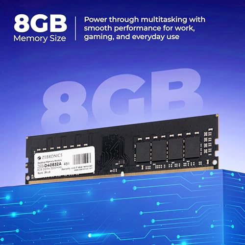 Image of Zebronics 8GB DDR4 RAM for PC, 3200MHz, 4bit Architecture, Low Power Consumption, High Stability Performance (D40832A)