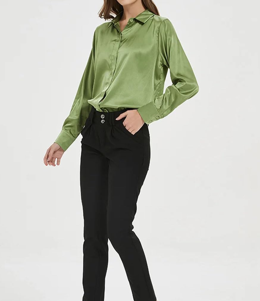 Camisas lisas para mujer, 100 % seda real, de manga larga, blusas de primavera y verano, para la oficina