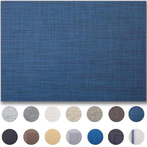 Image of Placemats Set of 4 - Easy Clean Woven Vinyl Placemats for Dining Table, Indoor /Outdoor Place Mats, Washable PVC Table Mats (Navy Blue)