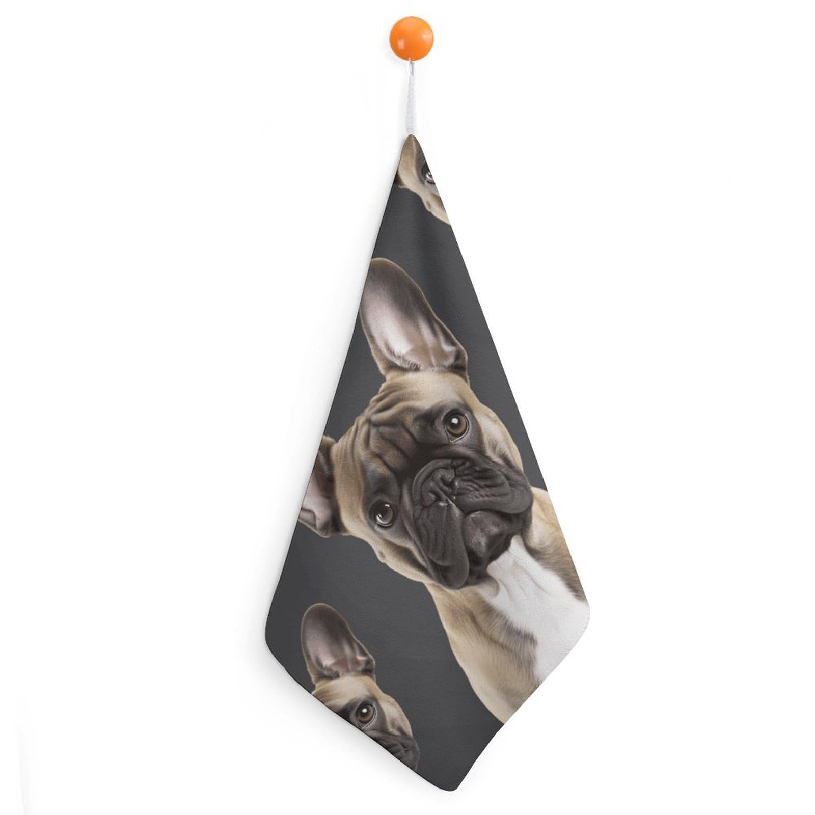 FodPand French Bulldog Hand Towels with Hanging Strap Fade Resistant Reusable Face Cloths Premium Dish Cloths Absorbent Washcloth Soft Small Towels for Kitchen Bathroom 11x11in