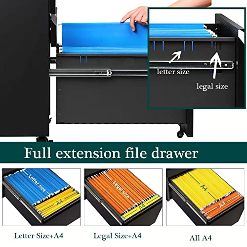 Googic 3-Drawer Mobile File Cabinets Rolling Metal Filing Cabinet For Legal & Letter File Anti-Tilt Design With Lock Under Desk Office Drawers Fully Assembled Except Casters Black #TOP2