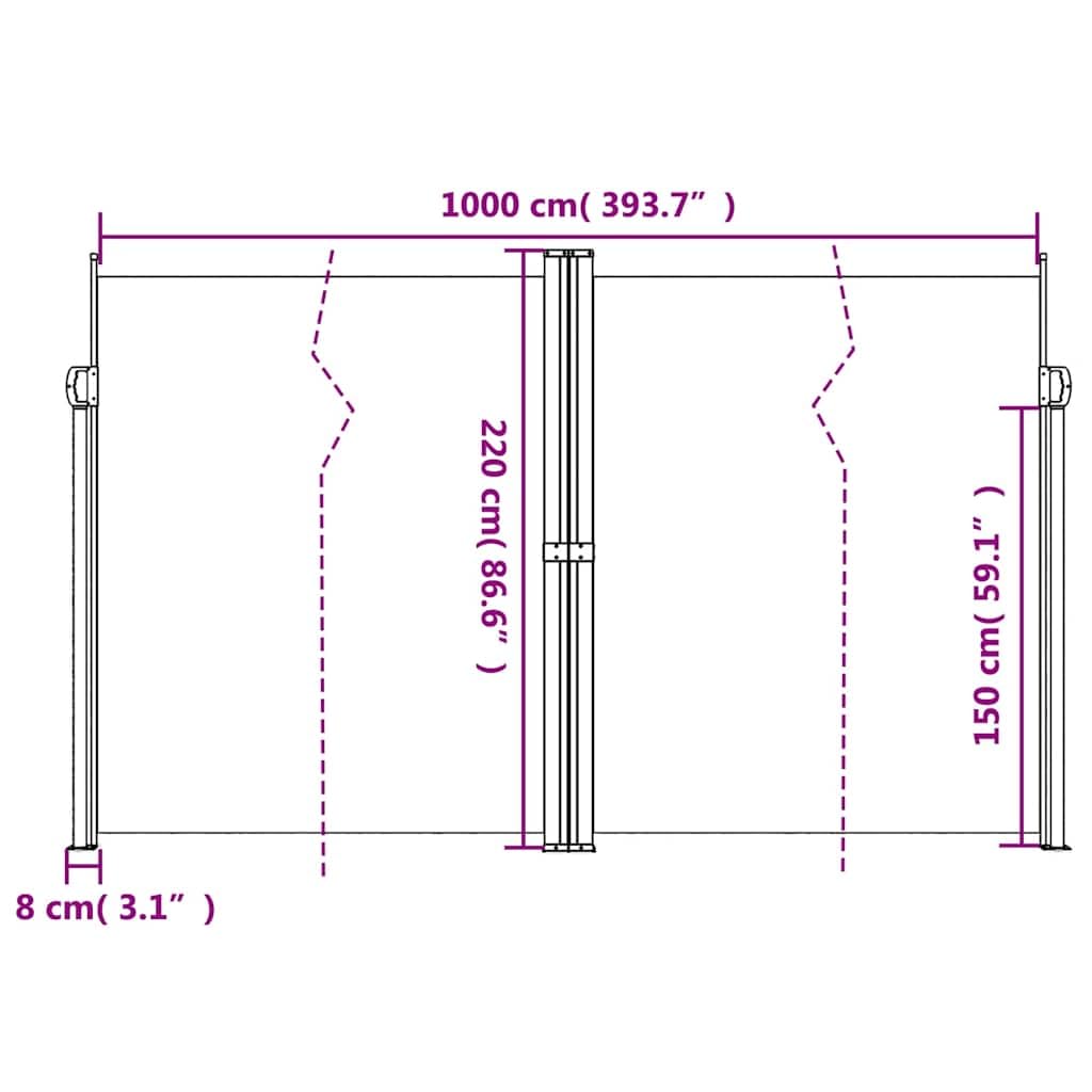 Tenda laterale estensibile, antracite, 220 x 1000 cm, con protezione UV e acqua, protezione per balconi e terrazzi, universale, per giardino, terrazza, balcone o interni