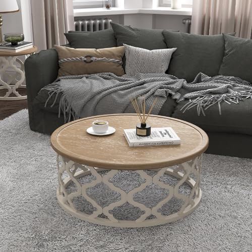 Amazon.com: Wnutrees Farmhouse Round Coffee Table, Rustic Circle Coffee ...
