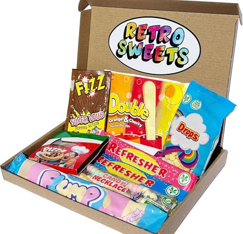Retro Sweets Gift Box. Packed with Sweet. Hamper Letterbox Gift for Women, Men & Kids. Perfect Present for Get Well Soon, Birthday, Thank You, Fathers Day