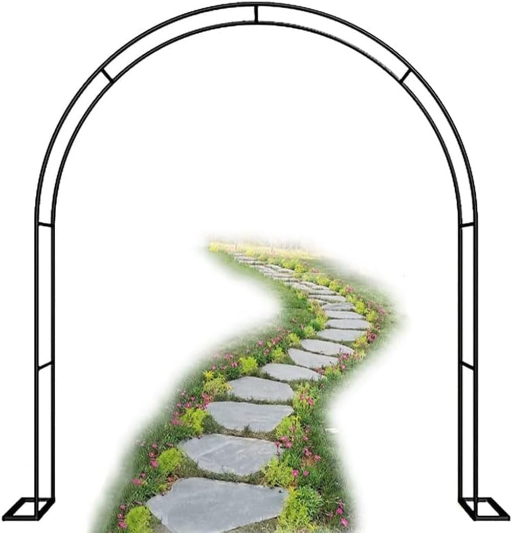 Large Rose Arch Steel Frame Trellis Arch Archway Climbing Plant Decorative Garden Metal Arches W180cm X H220cm for Outdoor Wedding Vegetable Ivy with Base,Black,W1.4M*H2.3M
