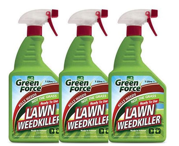 Hygeia Green force Lawn Weedkiller 3 x 1L – Ready to Use Spray Bottle - Kills Weeds not the Grass