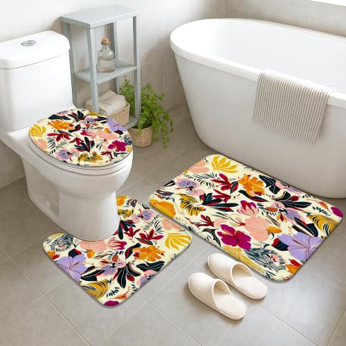 Ensemble de salle de bain en tissu haut de gamme avec rideau de douche fleuri - 6