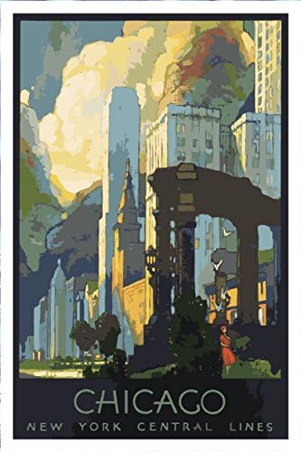 Digital Fusion Prints Chicago, New York Central Lines Rail Art Deco 1929 Gicleé Print - Premium Paper 200 Year Archival Inks - Wall Art 24" x 36” Ready-to-Frame