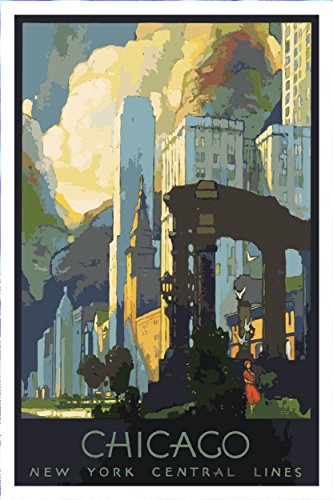 Digital Fusion Prints Chicago, New York Central Lines Rail Art Deco 1929 Gicleé Print - Premium Paper 200 Year Archival Inks - Wall Art 24" X 36” Ready-To-Frame #TOP20