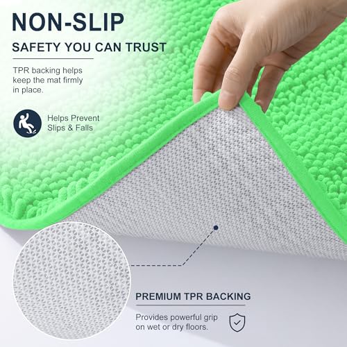 Image of Smiry Thick Chenille Bathroom Runner Rugs 44x24, Extra Absorbent Striped Bath Mat, Machine Washable, Rubber Backing, Long Bath Rugs for Bathroom, Tub & Shower, Home Decor Accessories, Mint Green