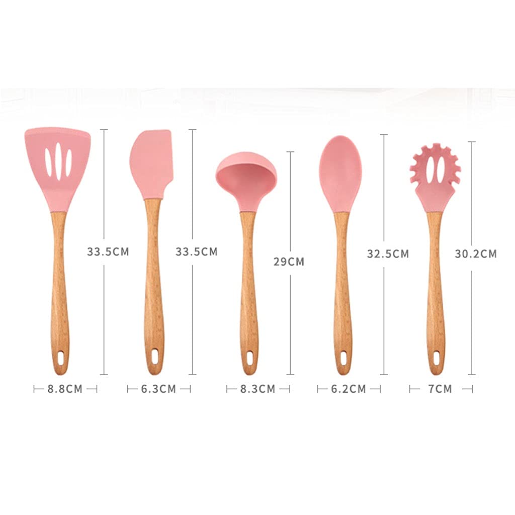 Zestaw przyborów kuchennych, silikonowe naczynia kuchenne Pełne naczynia kuchenne Drewniana rączka Silikonowa łopata do gotowania Przekąski Nieprzywierający garnek Naczynia do gotowania w domu (kolor: