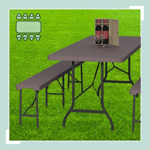 Table pliante et 2 bancs 180 cm marron Relaxdays pour camping - 3