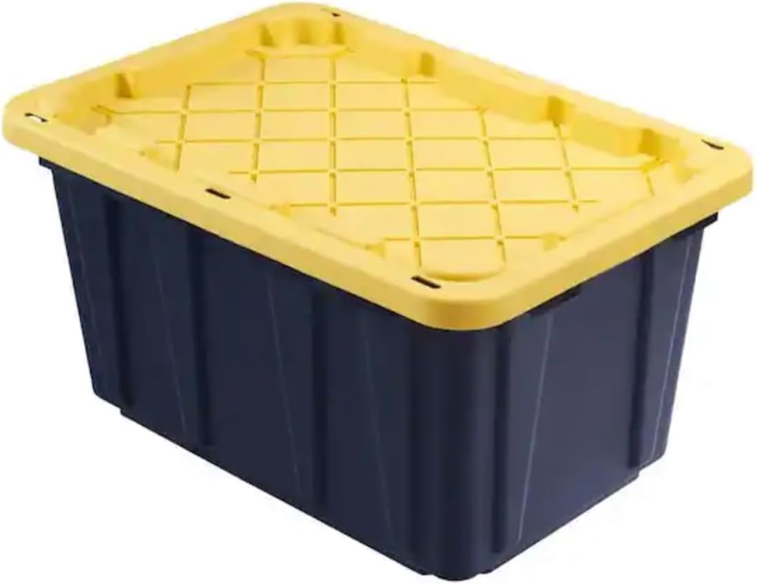 27 galStrong Box Plastic Storage Tote in Black and Yellow single HDX (Black and Yellow Lid) or (red and black)