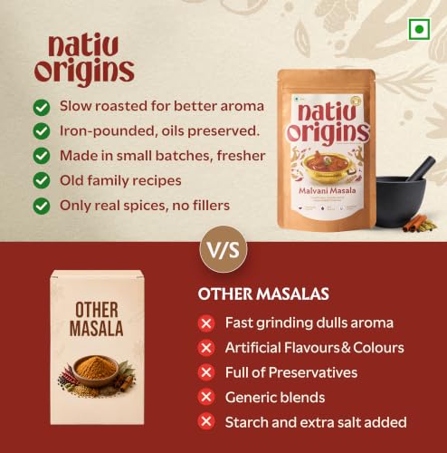 Image of NativOrigins Malvani Masala Powder | Slow-Roasted & Traditionally Pounded | 22 Whole Spices | For Malvani Fish Curry, Chicken & Coastal Dishes | No Additives | 2 x 100g